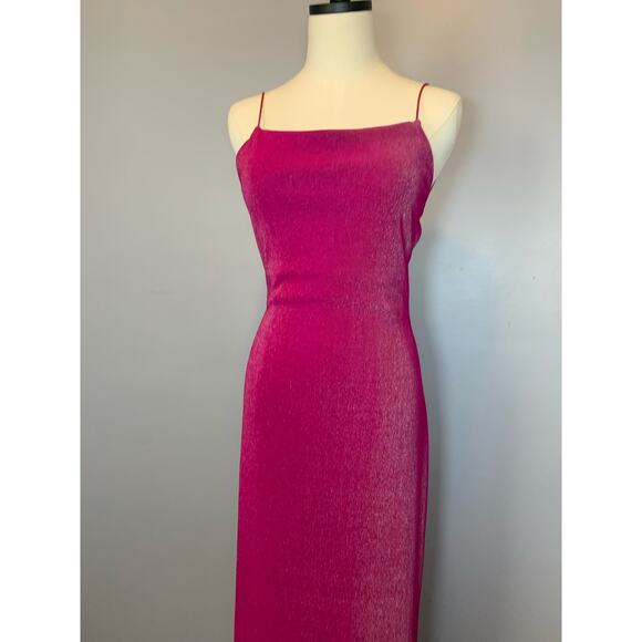 Vtg 90s Y2K City Triangles Open Back Strappy Hot Pink Metallic Bodycon Dress Med - Picture 17 of 17